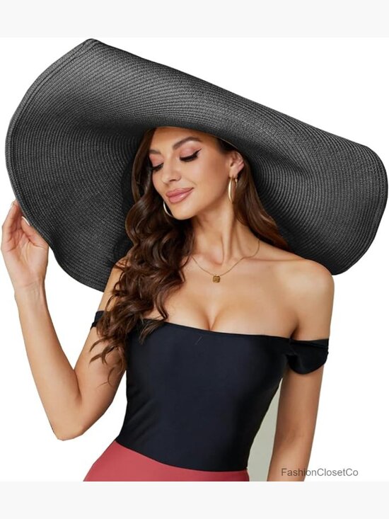 Oversized Wide Brim Sun Hat, Handmade Raffia Straw, Foldable UV Protection main image 4
